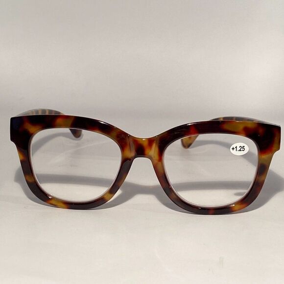 0816 Mona Reading Glasses 1.25 Brown Tortoise Readers Rounded Square Frame NWT - Picture 2 of 8